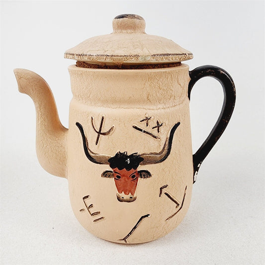 Vintage Small Coffee Pot Container Western Cowboy Theme Wrinkle Finish No Spoon