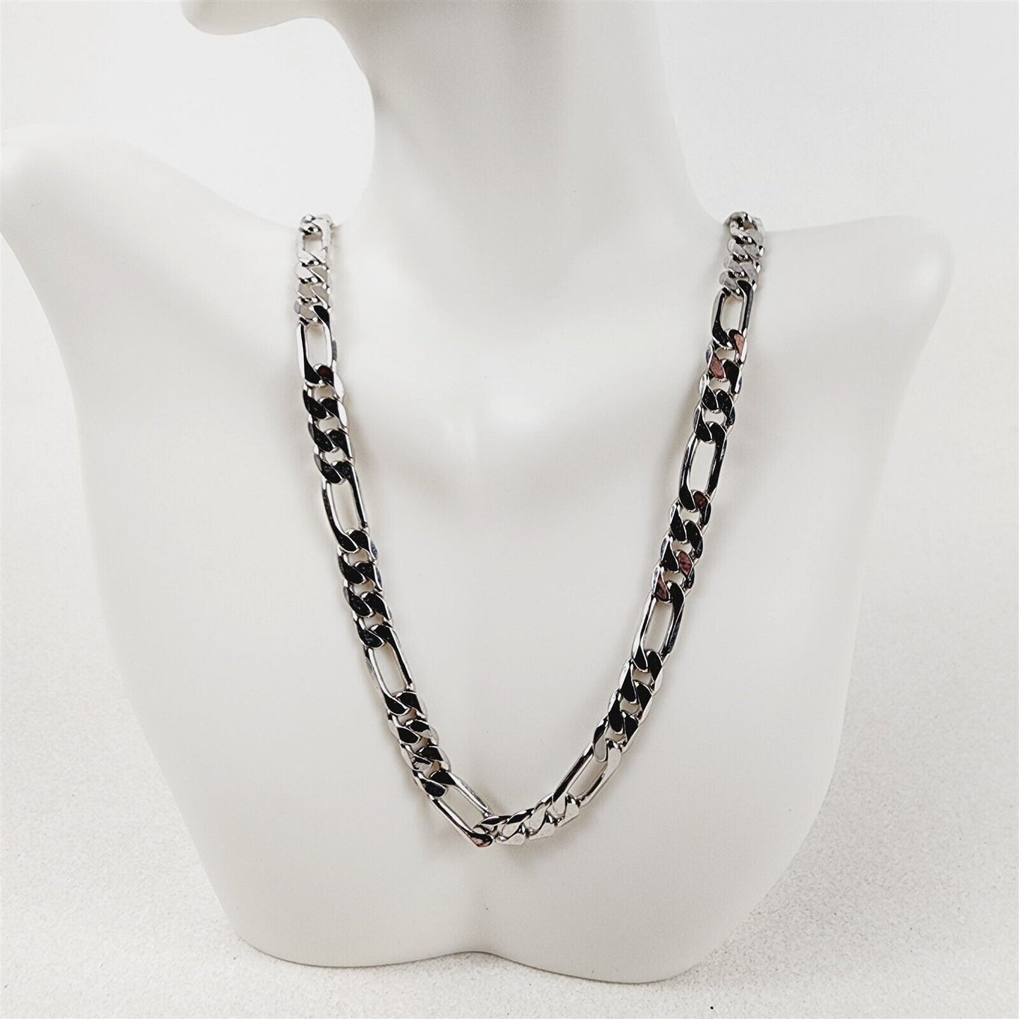 Rhodium Plated Necklace Bevelled Figaro Chain 6.25mm - 18"