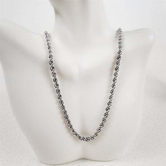Rhodium Plated Necklace Soldered French Rope 4.25mm Chain - 18"