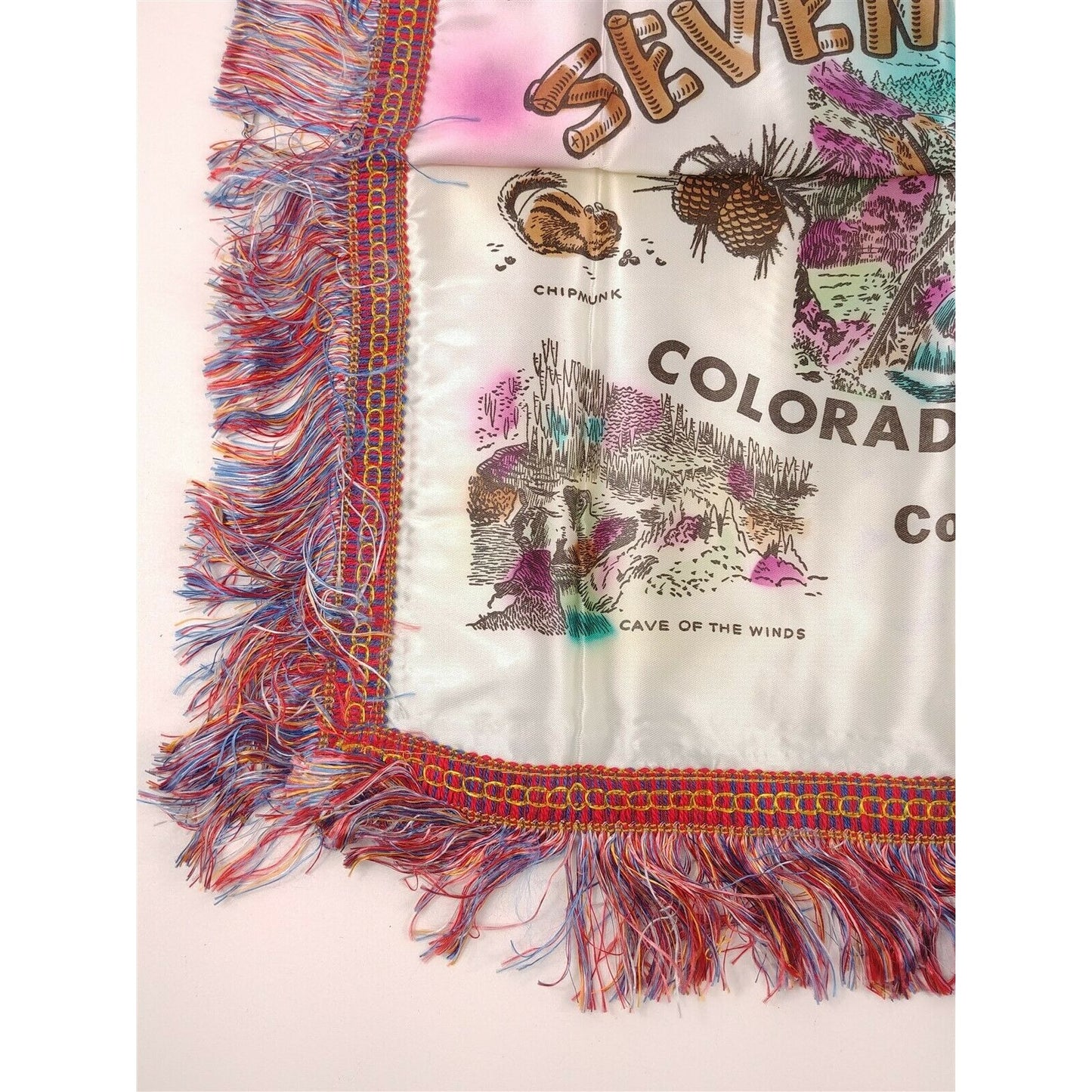 Vintage Seven Falls Colorado Springs CO. Souvenir Pillow Cover Fringe