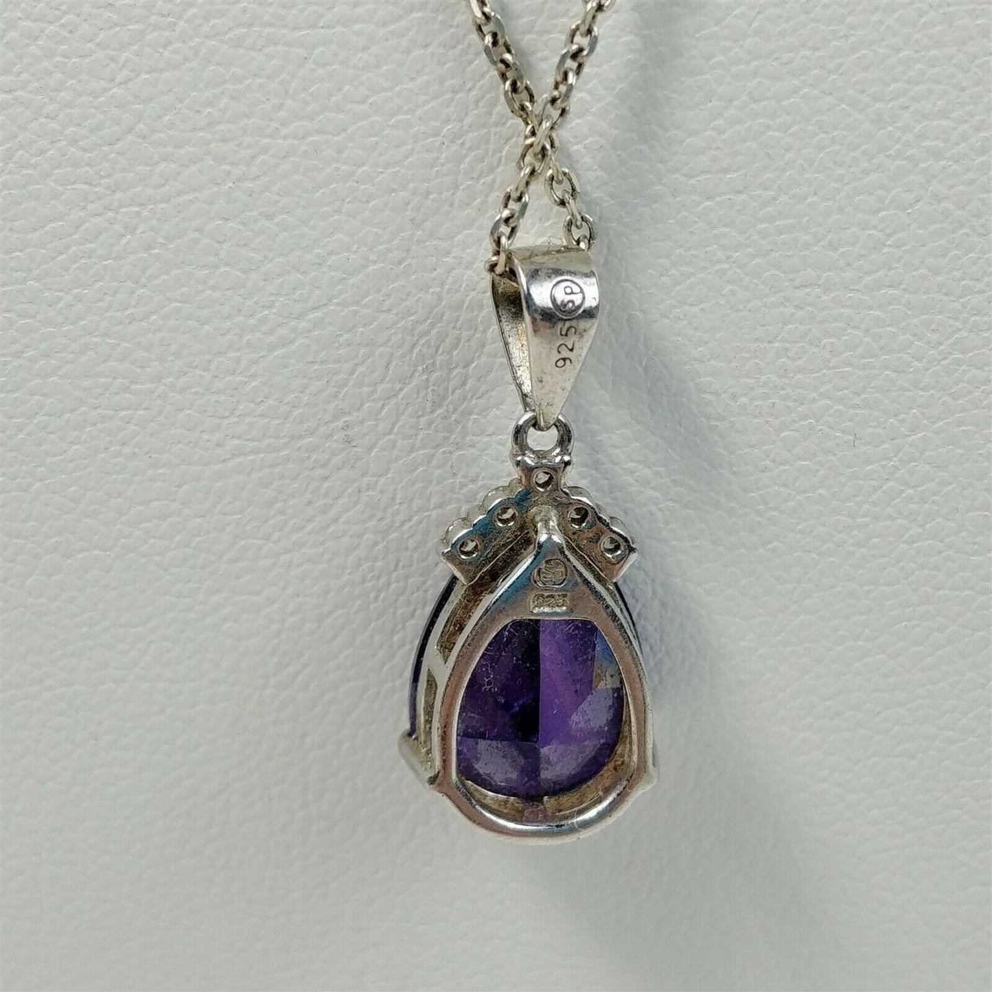 925 Italy Sterling Silver CZ & Purple Teardrop Stone Chain Necklace 18"