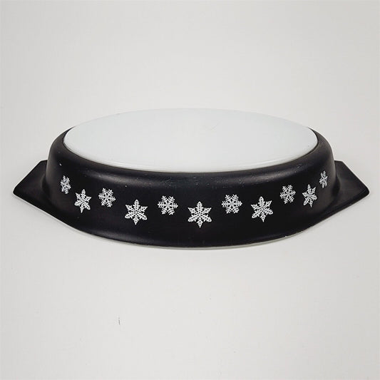 Vintage Pyrex Black Snowflake Divided Oval Casserole Dish 1.5 Qt - No Lid