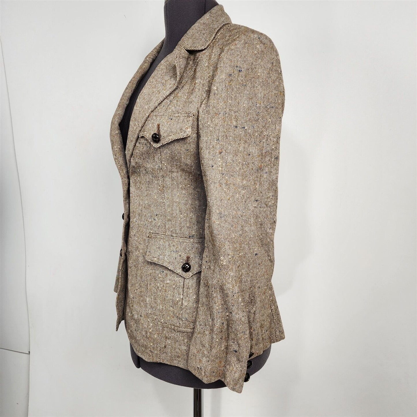 Vintage 1970s Sir For Her Brown Beige Tweed Womens Blazer Jacket