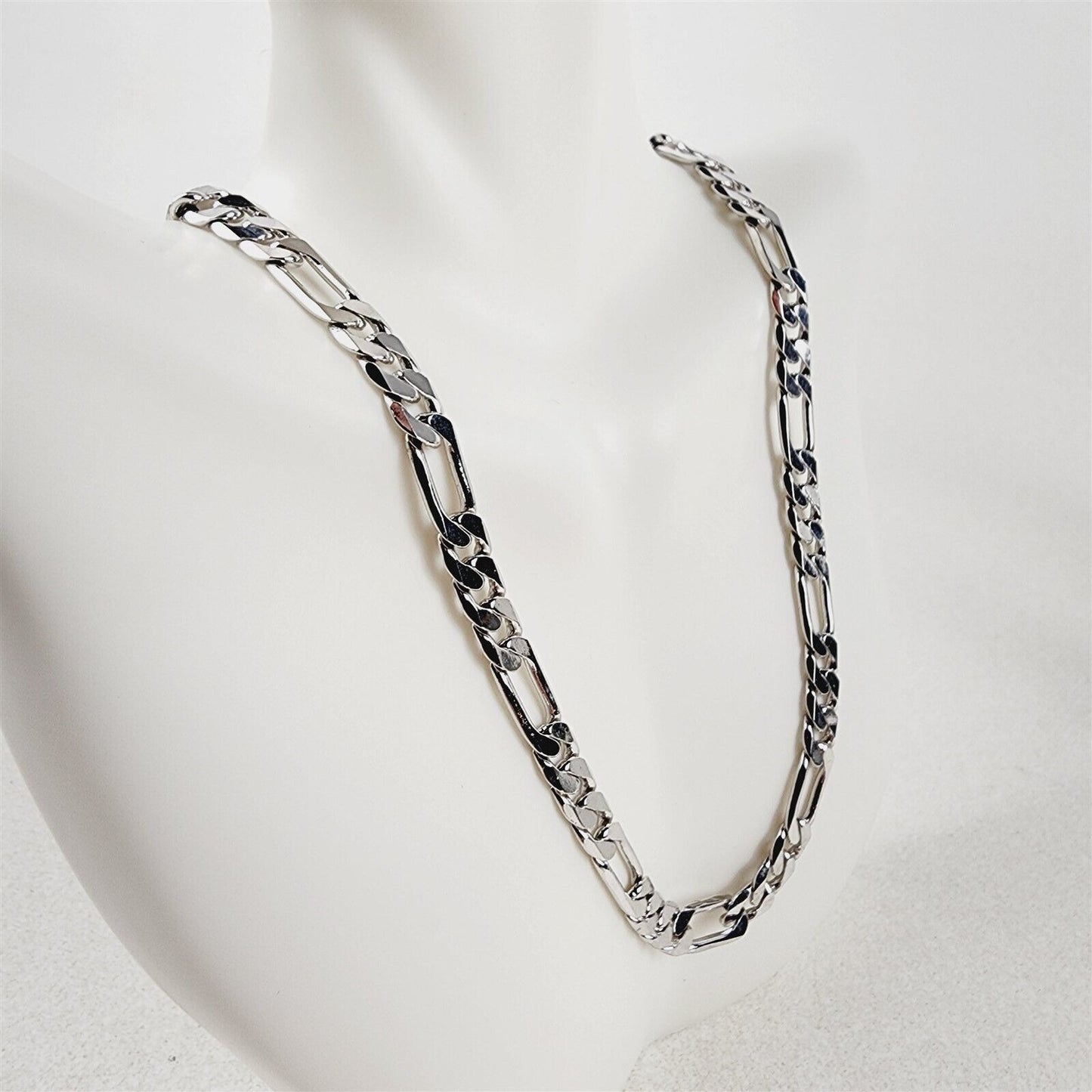 Rhodium Plated Necklace Bevelled Figaro 7.5mm Chain - 18"