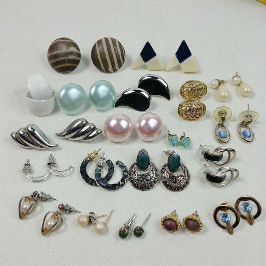 20 Pair Gold Silver Tone Colorful Stud Earrings Costume Jewelry Lot