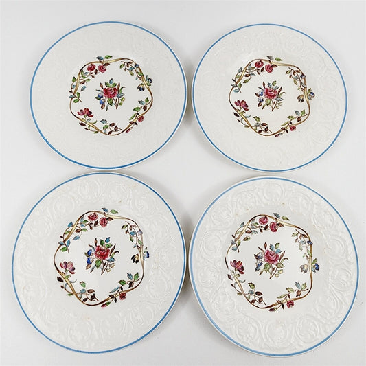 4 Wedgwood Patrician Argyle Floral Bread & Butter Plates England - 6 1/2"