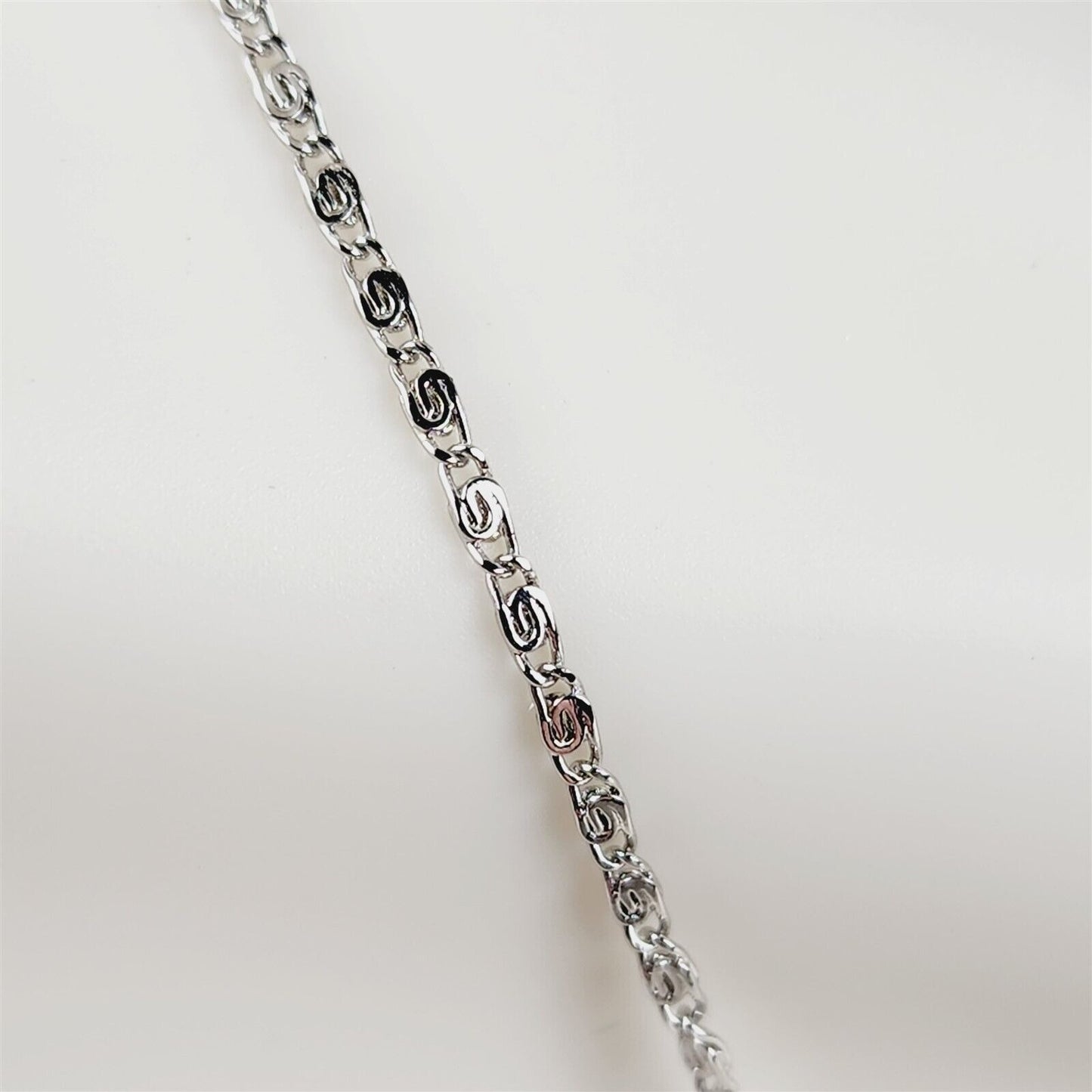 Rhodium Plated Necklace Scroll 1.25mm Chain Minimalist - 15"
