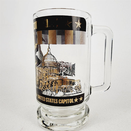 Vintage 1976 White House Capitol Washington DC Clear Beer Mug Glass - 6"