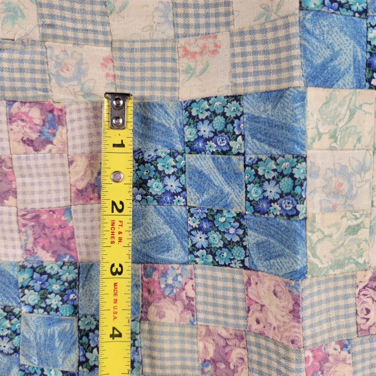 Vintage Quilt Pink Blue Patchwork 1x1 Blocks 81x63 4500+ Squares - Needs Repair