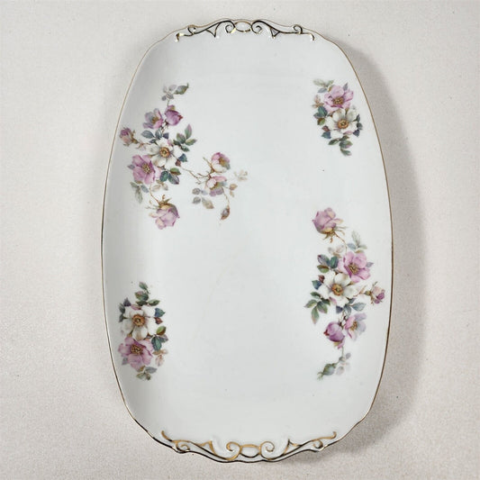 Epiag 02460 Pink & White Flowers Czechoslovakia Serving Platter Tray - 13"