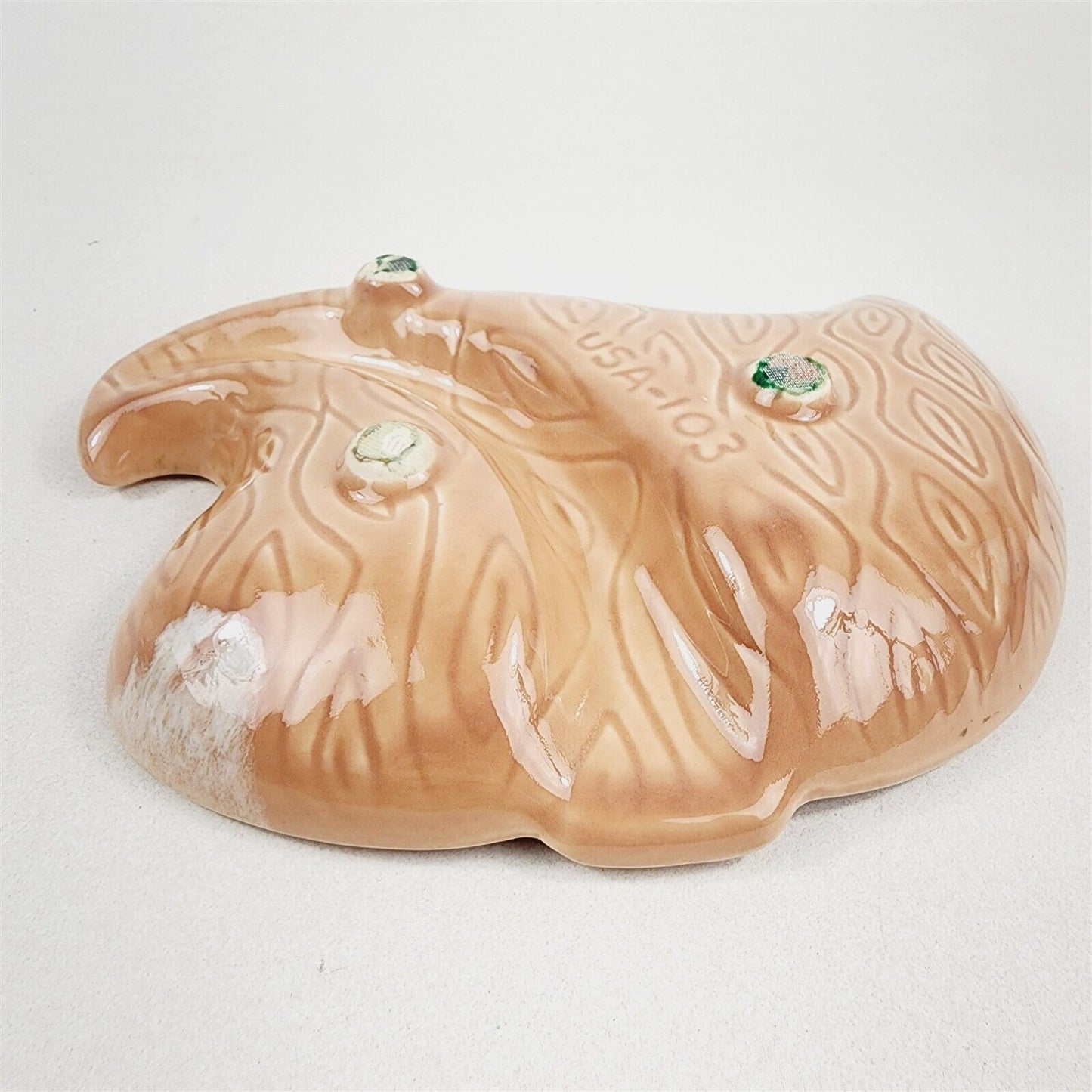 Vintage Ashtray USA 103 MCM Ceramic Abstract Tan Swirl Leaf Drip Glaze