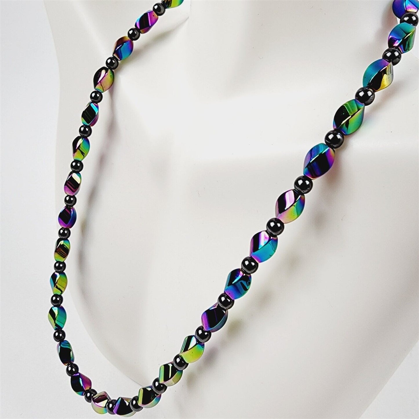 Rainbow & Black Short Twist Magnetic Beaded Necklace Therapeutic Handmade
