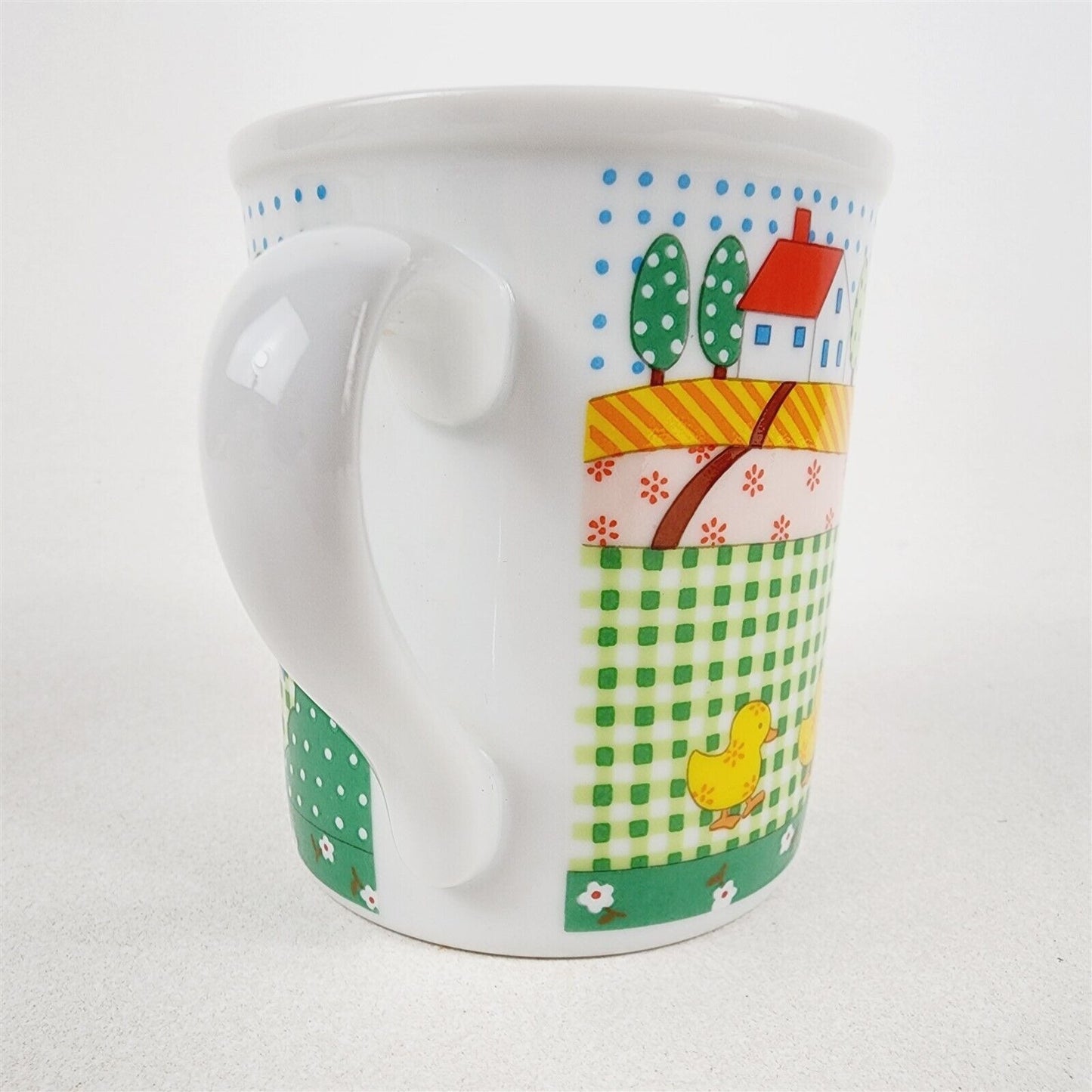 Vintage Coffee Cup Mug Country Quilt Ducks Blue Dot - 3 1/2" tall