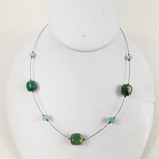 Silpada Sterling Silver Beaded Wire Necklace Blue Green Turqouise