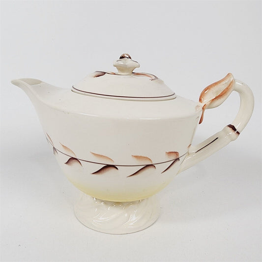 Vintage Vernon Kilns California Arcadia Teapot Hand Painted Cream Brown Leaf
