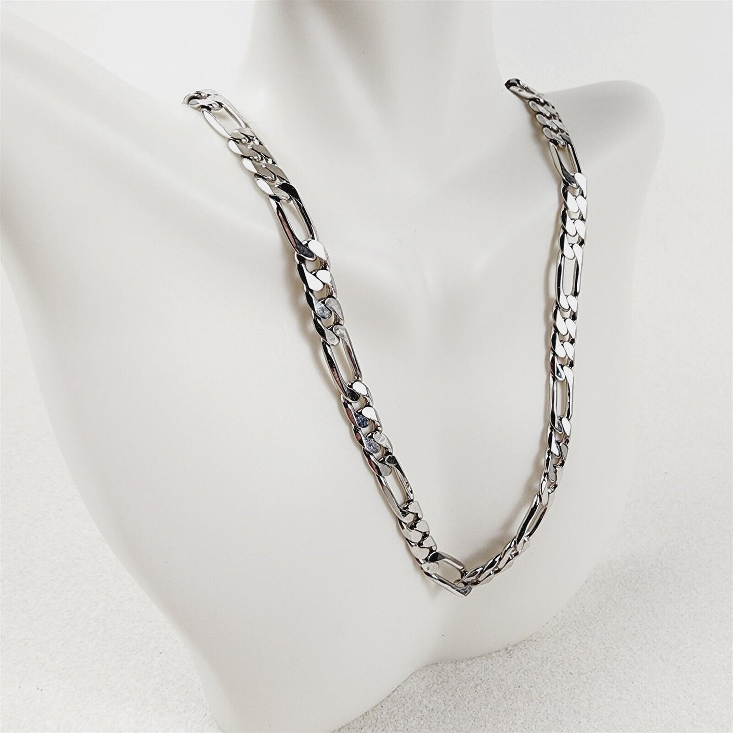 Rhodium Plated Necklace Bevelled Figaro Chain 6.25mm - 18"