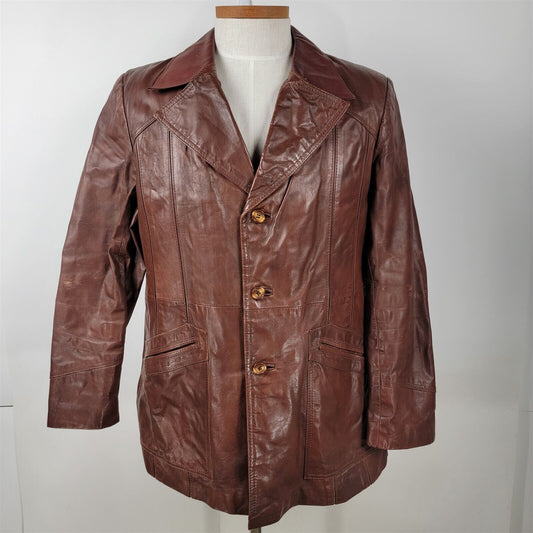 Vintage Bermans Brown Button Front Leather Jacket w/ Liner Mens Size 46