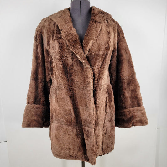 Vintage Brown Fur Coat Tight Short Fur Lined Womens L/XL