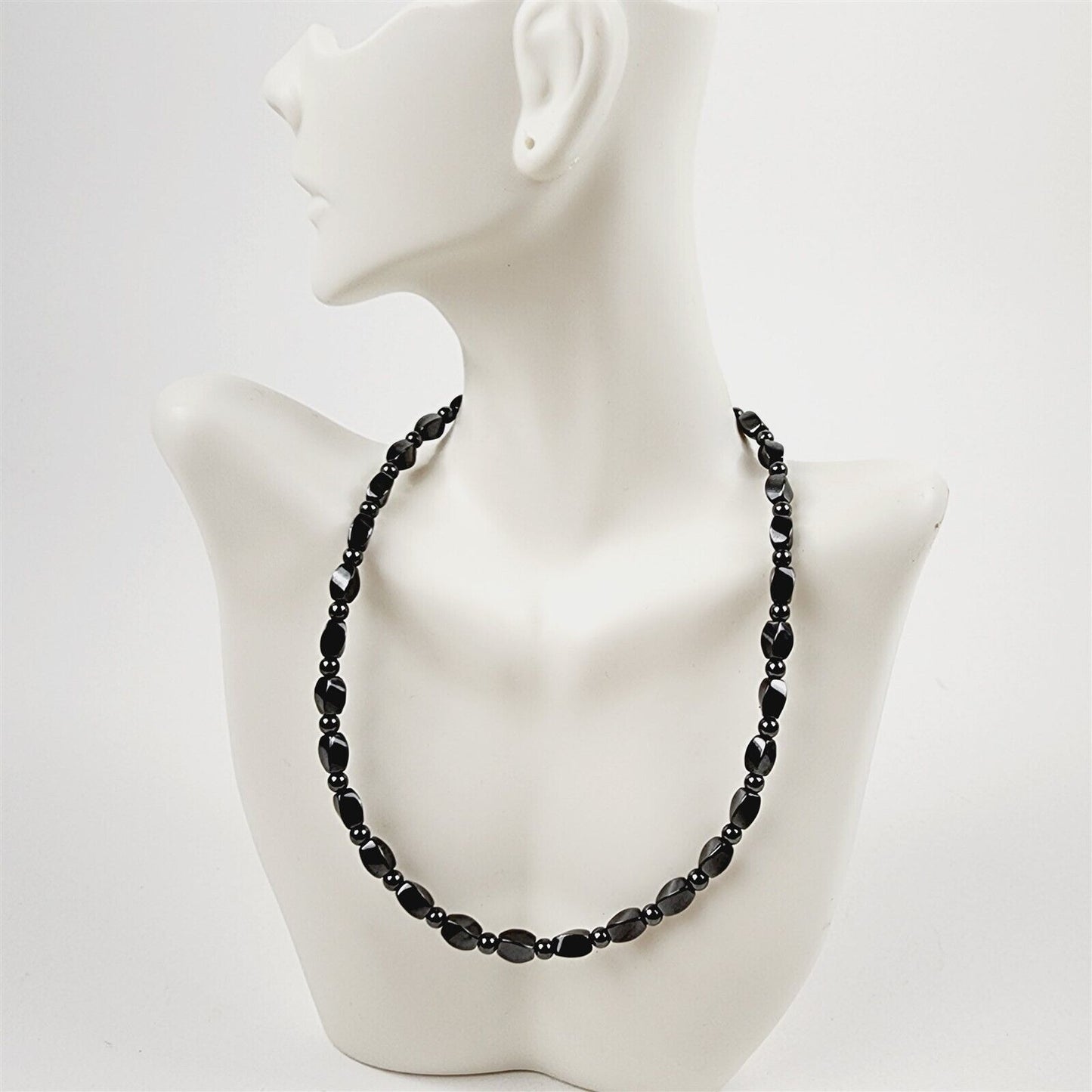 Black Short Twist Magnetic Beaded Necklace Therapeutic Handmade