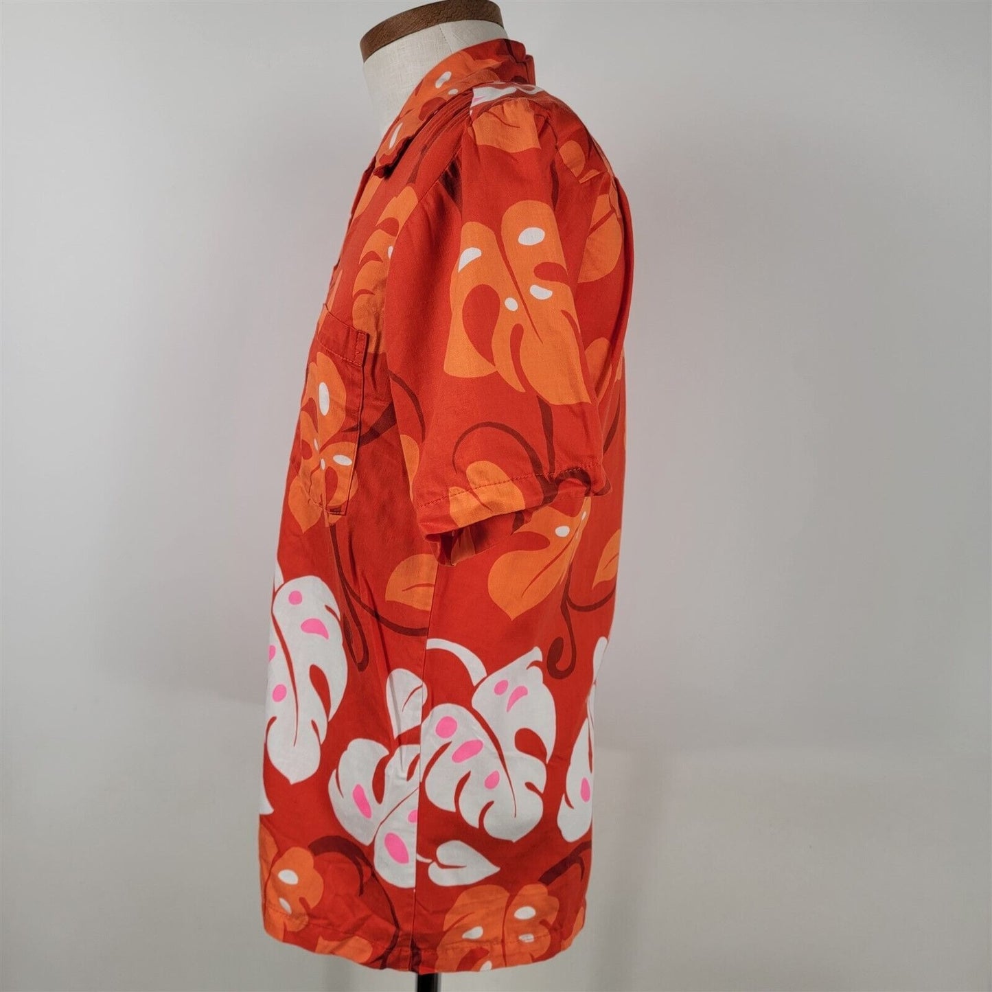 Vintage 1960s Hookano Orange Floral Hawaiian Tiki Cotton Button Up Shirt Mens M