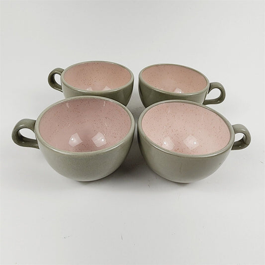 4 Vintage Harkerware Speckled Pink Gray Teacups Cups Mugs