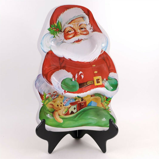 Vintage Santa Claus Plastic Christmas Divided Serving Tray 3 Sections 13.5"