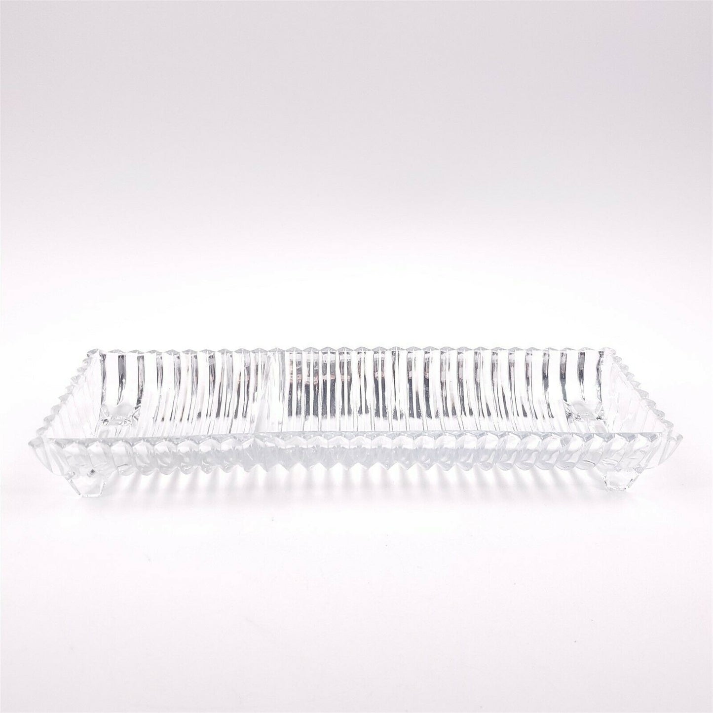 Heisey Vintage Glass Relish Celery Dish Serving Tray Rectangular Ribbed Cut