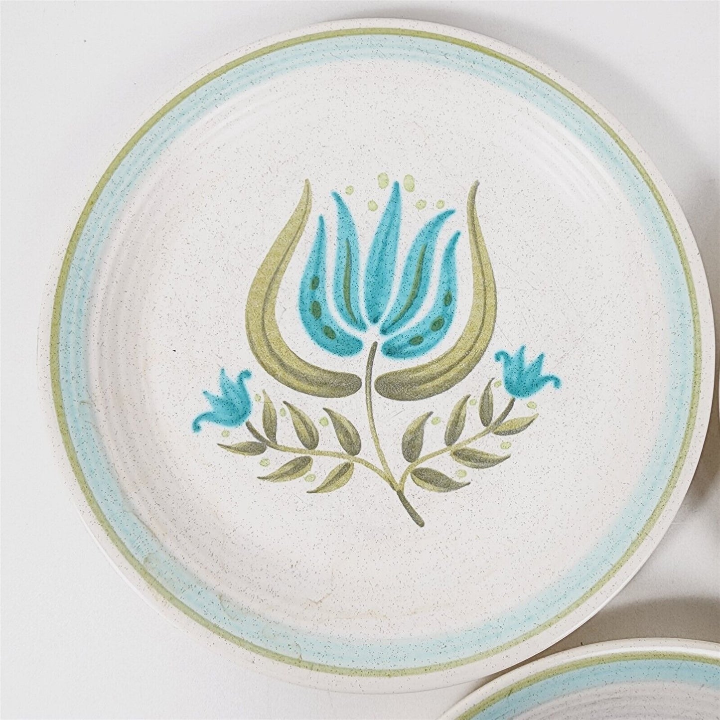 3 Vintage Franciscan Earthenware Tulip Time Blue Flower Dinner Plates - 10 3/4"