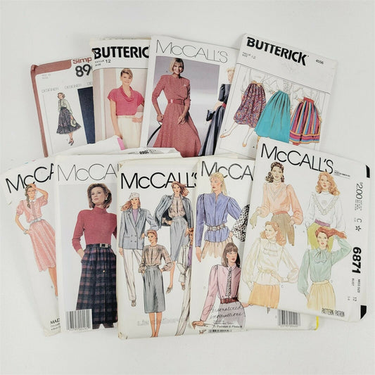 9 Vintage Sewing Patterns Misses Size 12 Dresses Tops Skirts Blazer Jacket