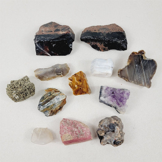 12 Rock Lot Lapidary Obsidian Crystal Agate Petrified Wood Pink 2 Lbs 3 oz