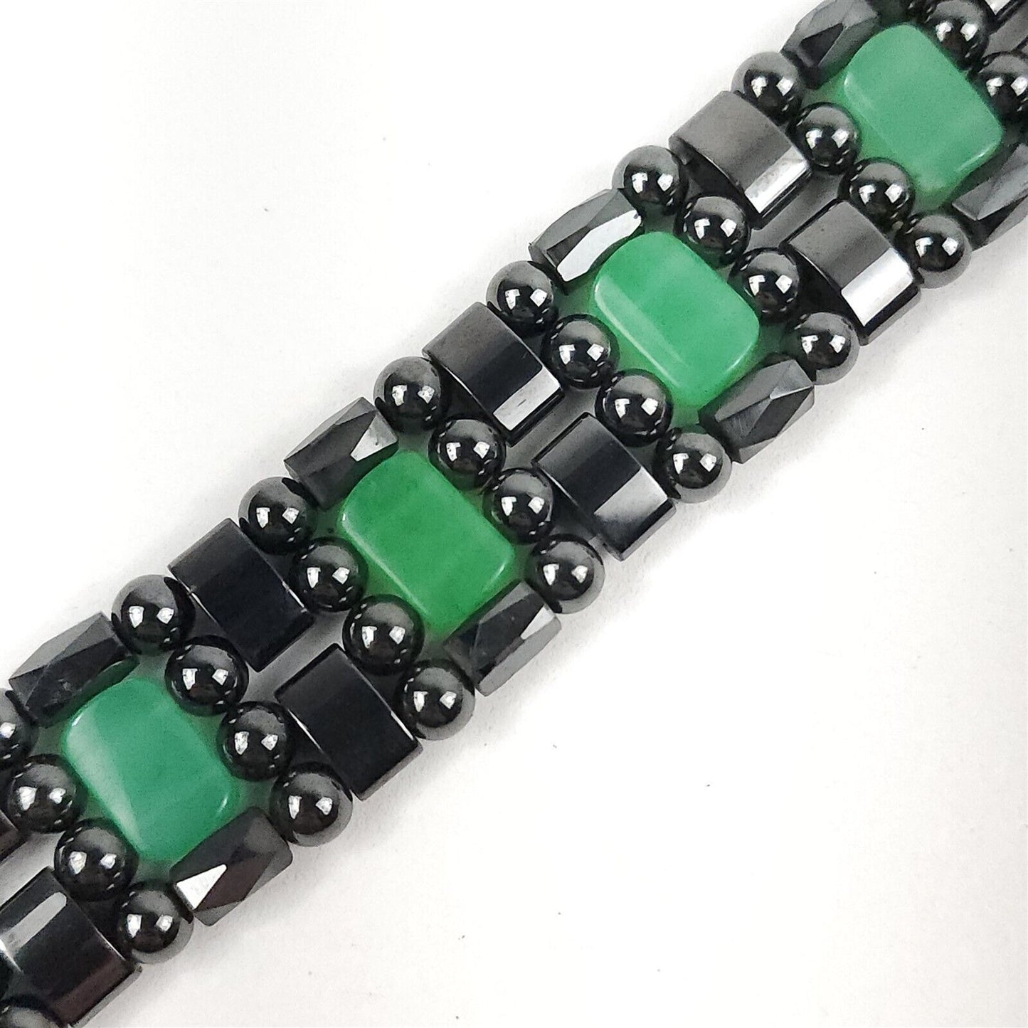 Black & Light Green Opaque Natural Stone Magnetic Bracelet Therapeutic Quad