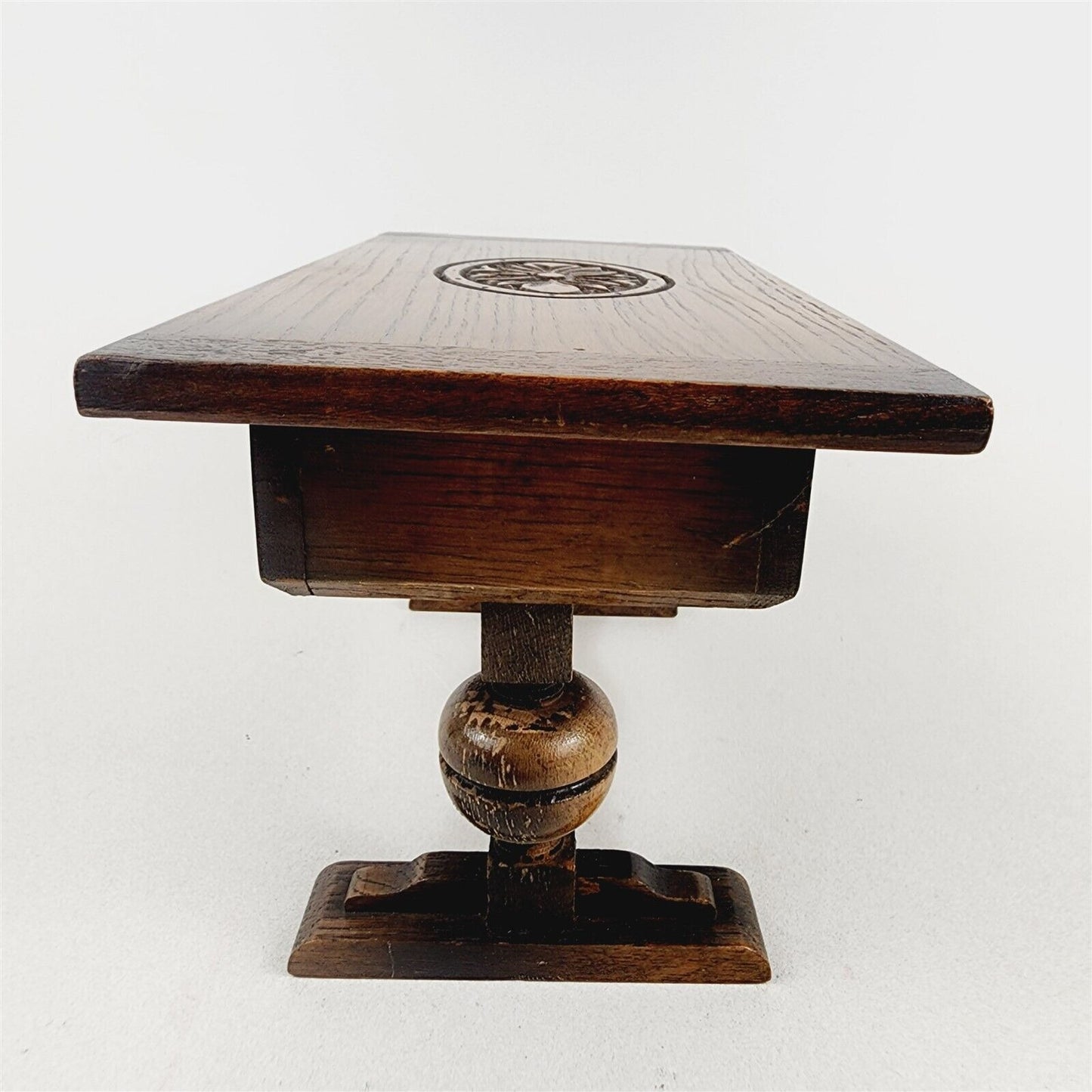 Vtg Wood Oak Table Desk Music Box Carved Top Thorens Switzerland Mini Furniture