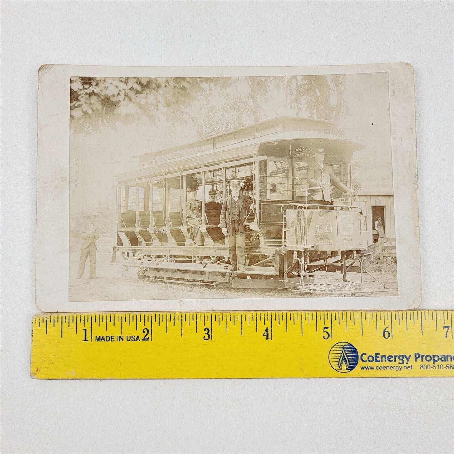 Vintage Cabinet Card Photo Street Car Conductor 40G Gold Dust Cleaner Heinz Ad