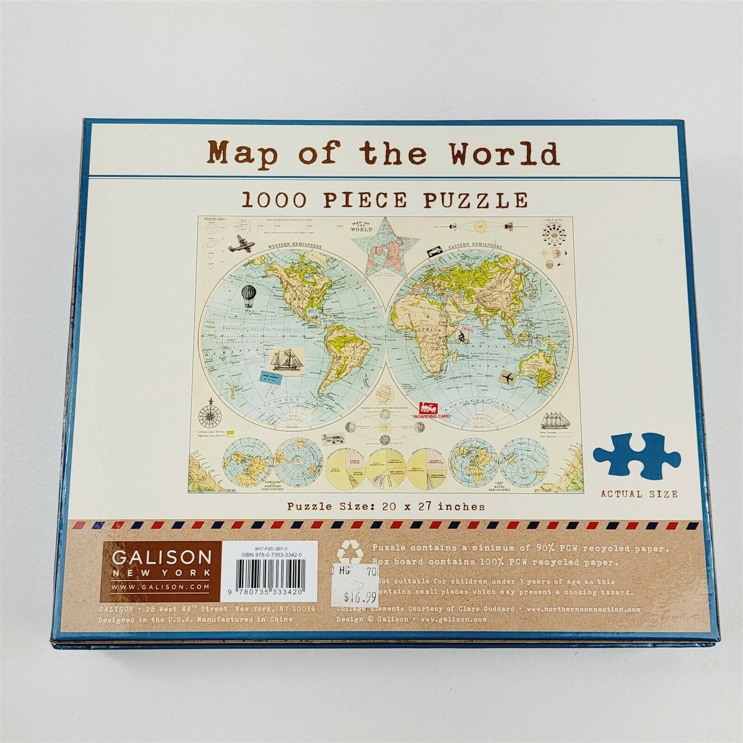 Map of the World Western & Eastern Hemispheres 1000 Piece Jigsaw Puzzle