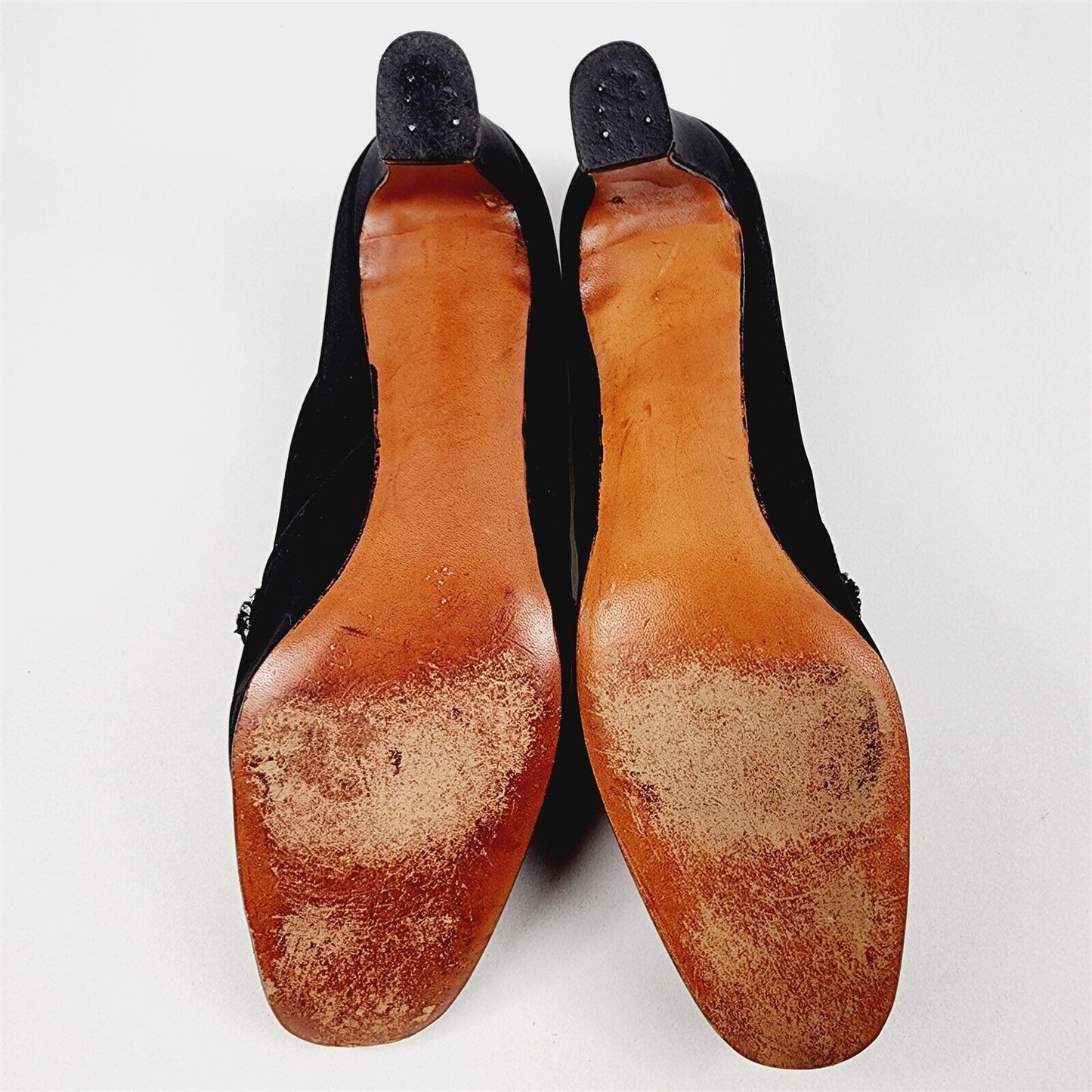 Vintage Frank More Black Block Heels Shoes Rhinestones Bling Womens Size 9.5