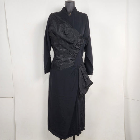 Vintage 1970s Barnett Originals of California Black Silk Long Sleeve Dress