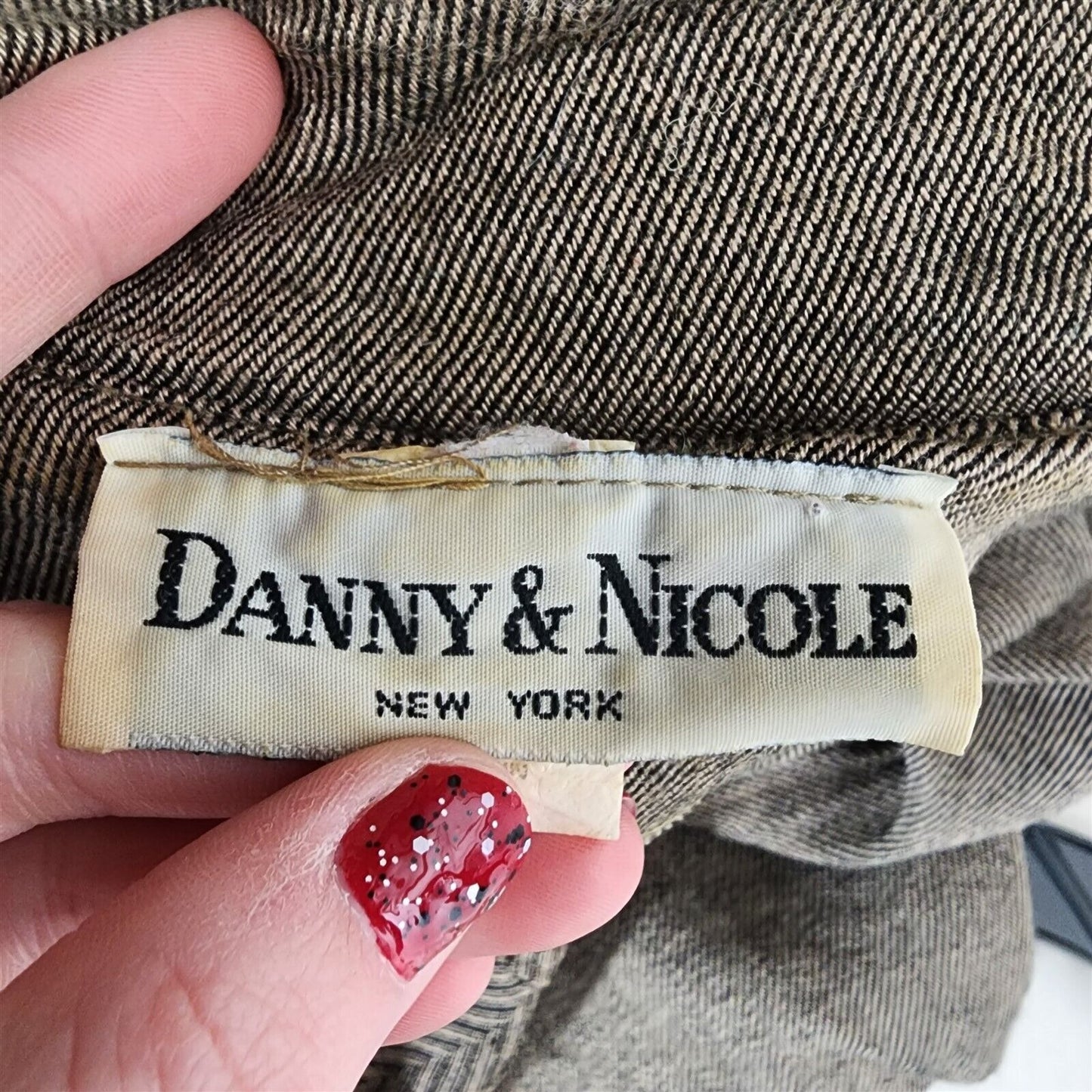 Vintage Danny & Nicole Long Sleeve Long Brown Herringbone Pencil Dress Size 12