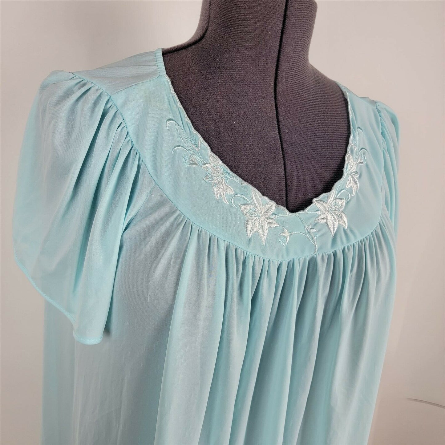 Miss Elaine Vintage Nylon Nightgown Light Blue Sheer Womens Size S