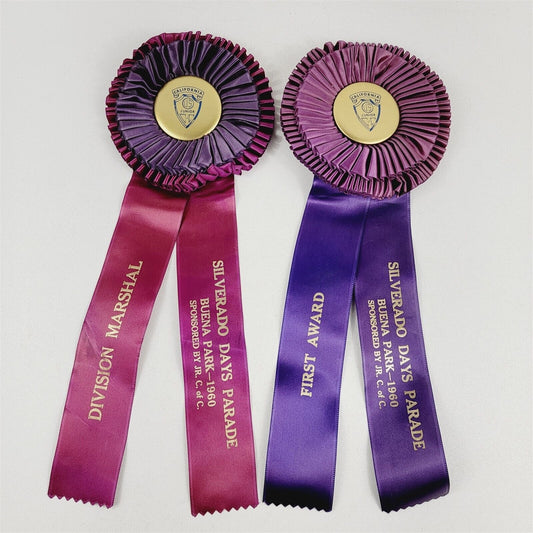 2 Vintage Buena Park CA Silverado Days Marshal Horse Parade Awards Ribbons 1960