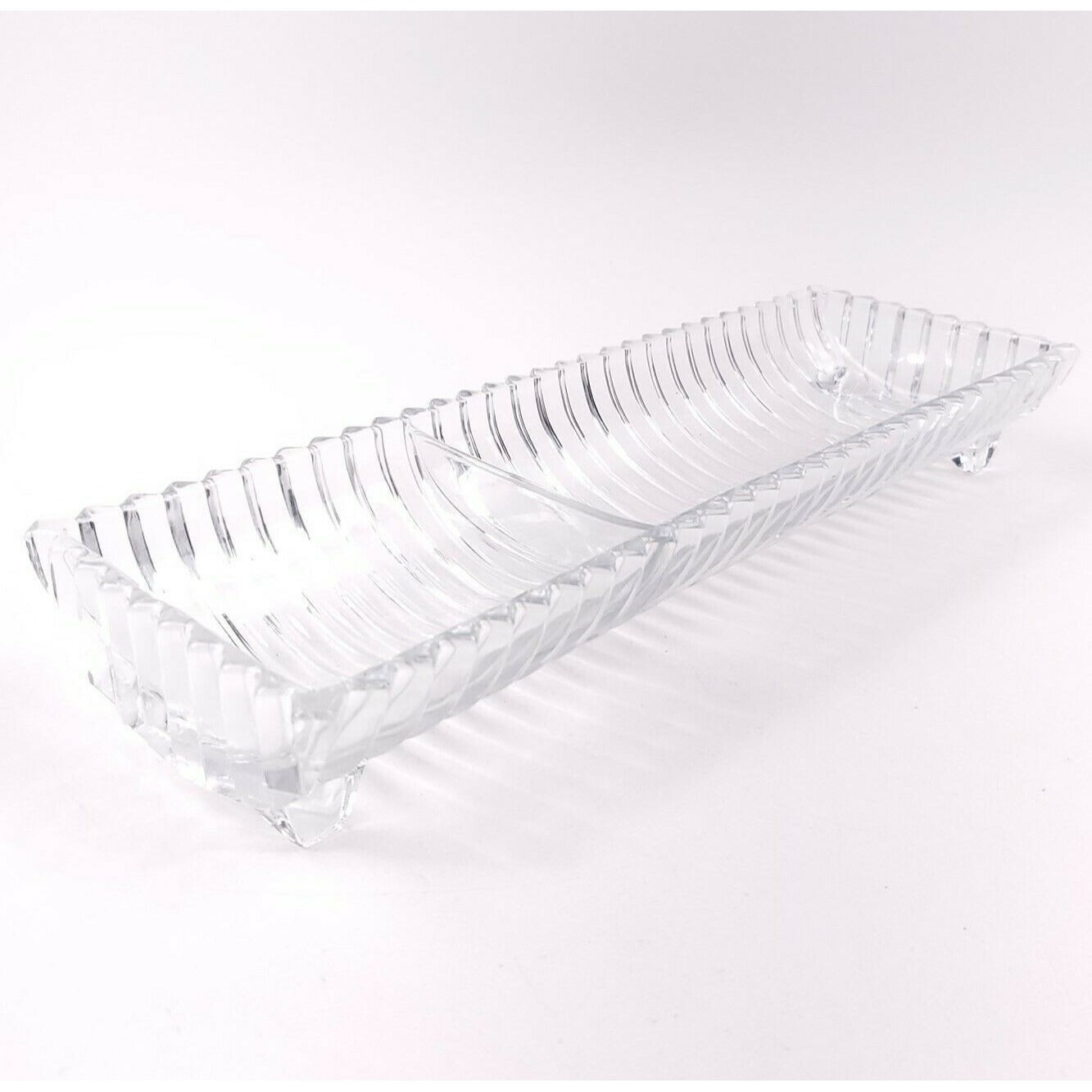 Heisey Vintage Glass Relish Celery Dish Serving Tray Rectangular Ribbed Cut