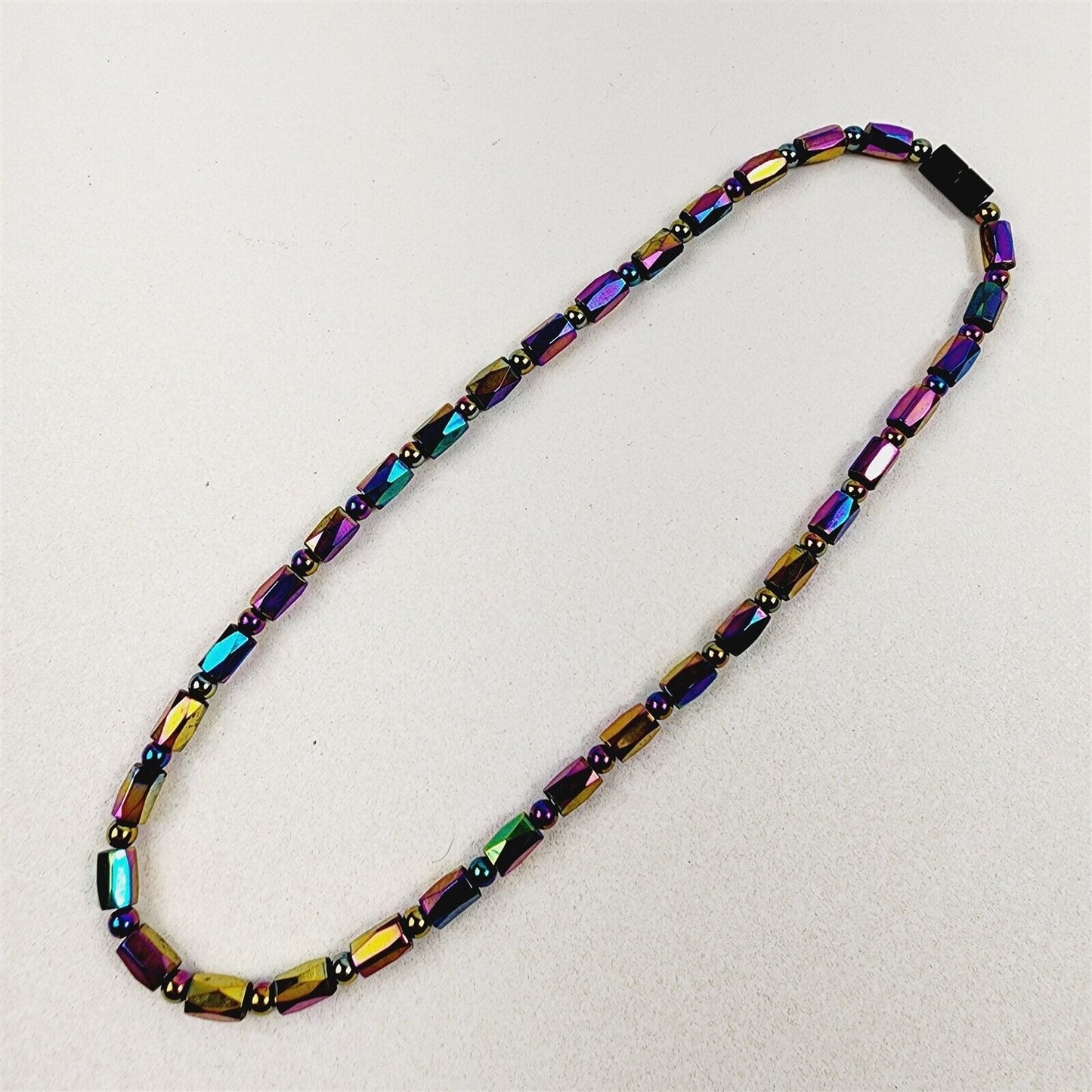 Rainbow Diamond Cut Magnetic Beaded Necklace Therapeutic Handmade