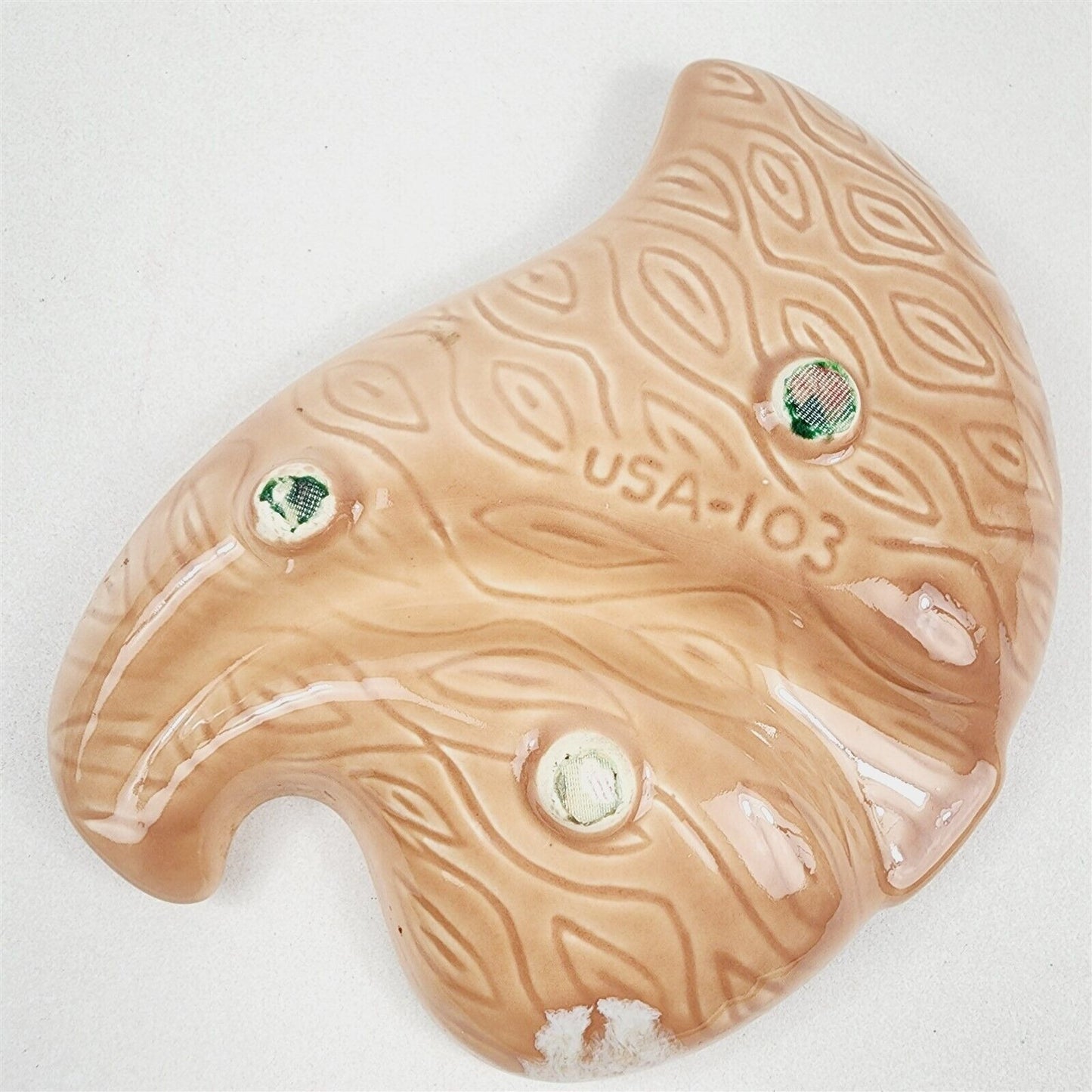 Vintage Ashtray USA 103 MCM Ceramic Abstract Tan Swirl Leaf Drip Glaze