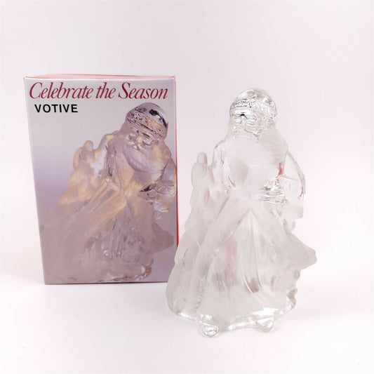 1996 May Dept. Store Celebrate The Season Votive Glass Santa w/ Box Vintage