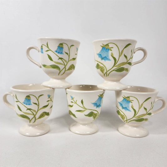 5 Vintage Franciscan Greenhouse Blue Bell Footed Mugs Cups Earthenware