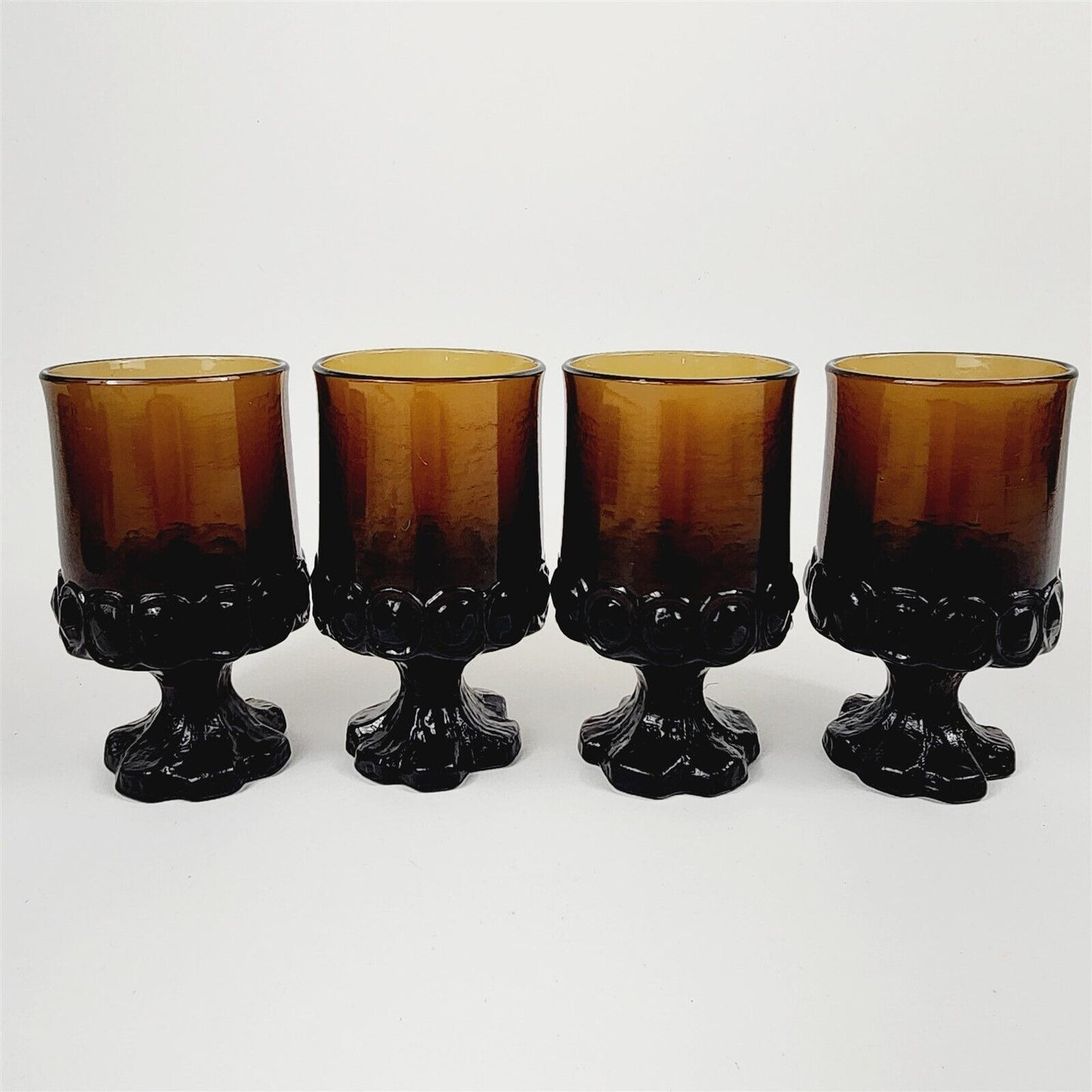 4 Tiffin Franciscan Madeira Glassware Smoke Brown Footed Juice Goblets 4 7/8"