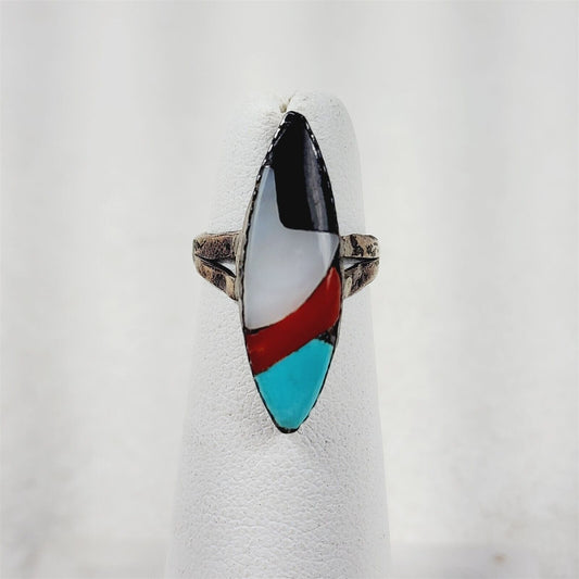 Vintage Sterling Silver Native American Zuni Inlay Midi Ring Size 3.5