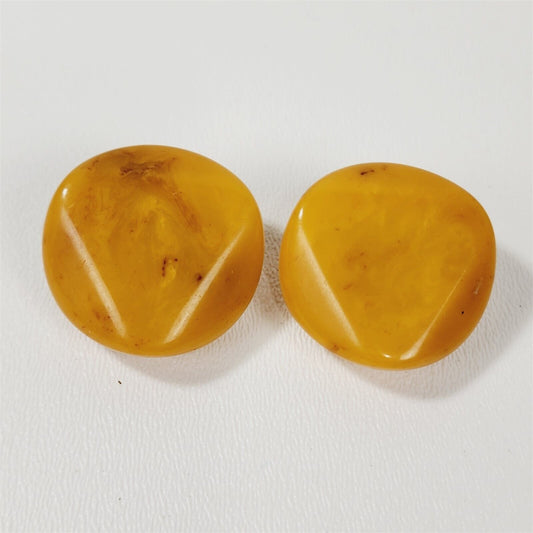 Vintage Butterscotch Yellow Swirl Catalin Bakelite Clip On Earrings