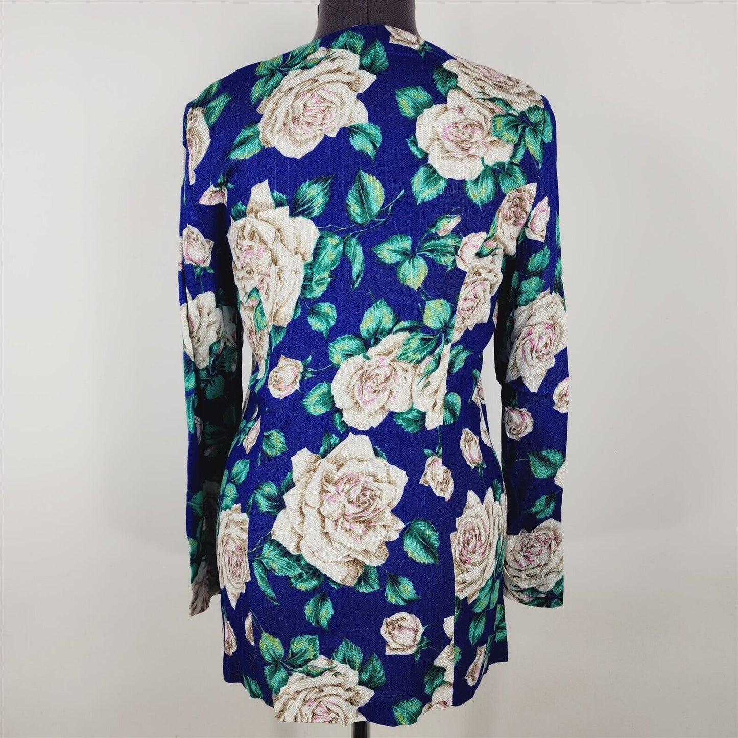 Vintage Caroline Wells Collection Blue Floral Button Front Jacket Womens Size 12