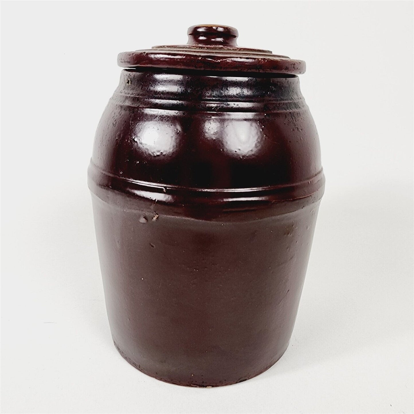 Vintage Peoria Pottery Brown Crock w/ Lid - 7 1/2" tall