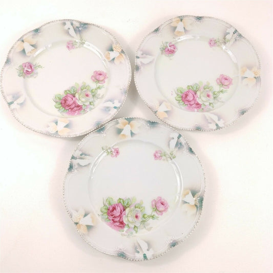 4 Antique Germany Hand Painted Embossed Floral Pattern Plate 8 1/4"